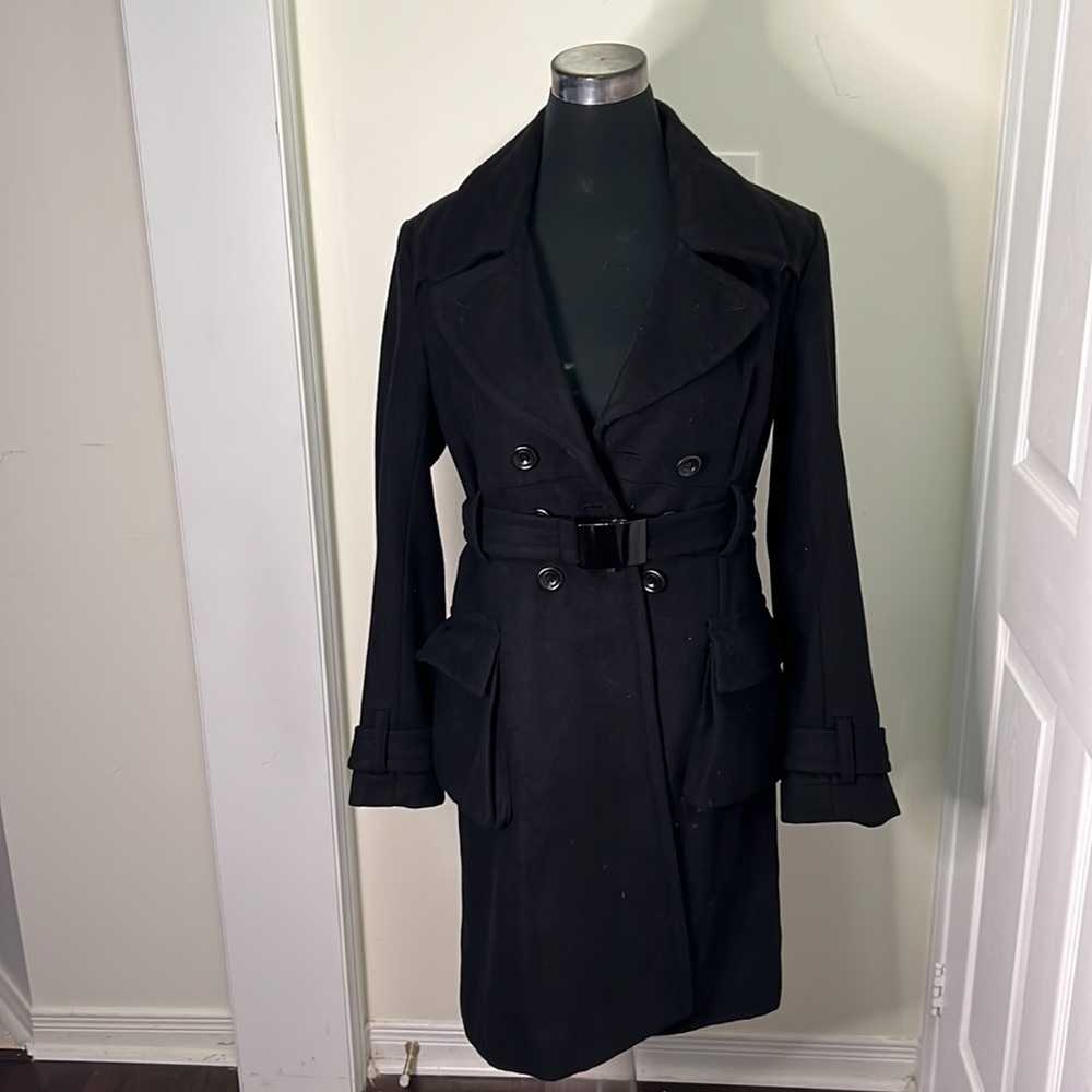 French Connection 80% Wool Outerwear Trench Belted Coat Size 8